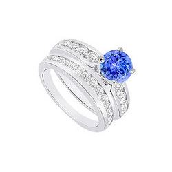 Tanzanite & Diamond Engagement Ring With Wedding Band Sets 14K White Gold  1.75 CT TGW