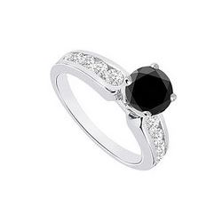 Black & White Diamond Engagement Ring 14K White Gold  1.10 CT TDW