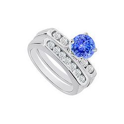 Tanzanite & Diamond Engagement Ring With Wedding Band Sets 14K White Gold  0.90 CT TGW