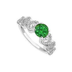 Emerald And Diamond Engagement Ring : 14K White Gold - 0.55 CT TGW