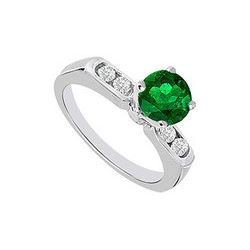 Emerald And Diamond Engagement Ring 14K White Gold  0.66 CT TGW