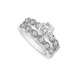 Diamond Engagement Ring With Wedding Band Set : 14K White Gold - 0.50 CT Diamonds