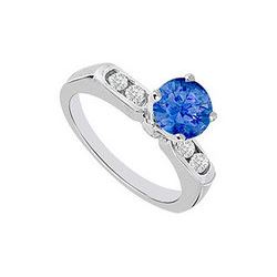 Sapphire And Diamond Engagement Ring 14K White Gold  0.66 CT TGW