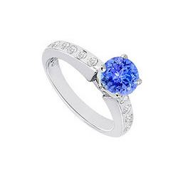 Tanzanite And Diamond Engagement Ring 14K White Gold  0.85 CT TGW