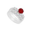 Image 1 : 14K White Gold : Ruby And Diamond Engagement Ring With Wedding Band Set 1.40 CT TGW
