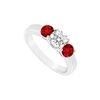 Image 1 : Three Stone Ruby And Diamond Ring : 14K White Gold - 0.33 CT TGW