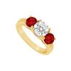 Image 1 : Three Stone Ruby And Diamond Ring : 14K Yellow Gold - 1.50 CT TGW