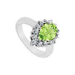 Peridot And Diamond Ring : 14K White Gold - 1.50 CT TGW