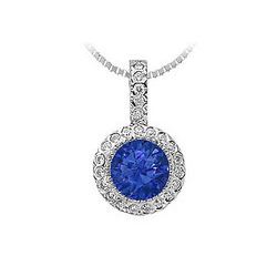 Sapphire And Diamond Circle Pendant : 14K White Gold - 1.25 CT TGW