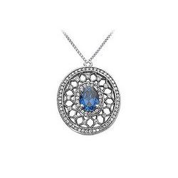 Sapphire And Diamond Pendant : 14K White Gold - 1.50 CT TGW