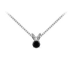 14K White Gold : Round Black Diamond Solitaire Pendant - 0.75 CT. TW.