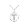 Image 1 : Diamond Disc Initial T Pendant : 14K White Gold - 0.10 CT Diamonds