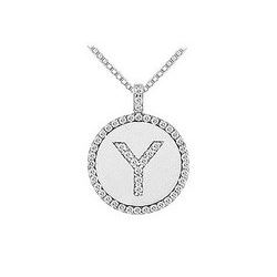 Diamond Initial Y Disc Pendant : 14K White Gold - 0.50 CT TGW