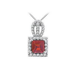 Ruby And Diamond Pendant : 14K White Gold - 1.00 CT TGW