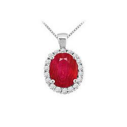 Ruby And Diamond Pendant : 14K White Gold - 3.50 CT TGW