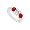 Image 1 : 10K White Gold GF Bangkok Ruby And Cubic Zirconia Three Stone Ring 1.00 CT TGW