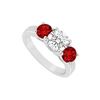 Image 1 : GF Bangkok Ruby And Cubic Zirconia Three Stone Ring 10K White Gold 1.50 CT TGW