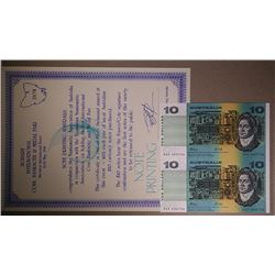 Australia, Ten Dollar Uncut Banknotes, Vertical Pairs, 1991