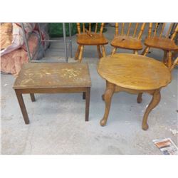 OAK END TABLE AND PIANO STOOL