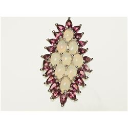 #2-STERLING SILVER OPAL AND GARNET RING