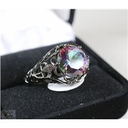 RAINBOW ON BLACK RING SZ 10