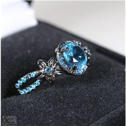 LADIES BLUE ON BLACK RING SZ 7