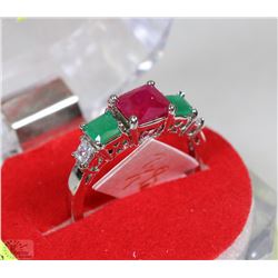 #40- NATURAL RED RUBY/EMERALD/CZ RING