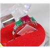 Image 1 : #40- NATURAL RED RUBY/EMERALD/CZ RING