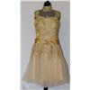 Image 1 : GOLD DRESS WITH BOW  AND EMBROIDERED FLOWER DESIGN