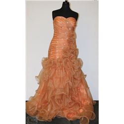 LONG BURNT ORANGE GOWN WITH RUFFLES SIZE UNKNOWN