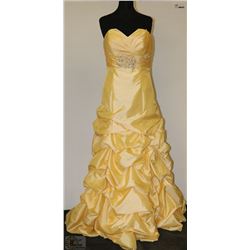 YELLOW DRESS SIZE UNKNOWN WITH GEMS ON FRONT