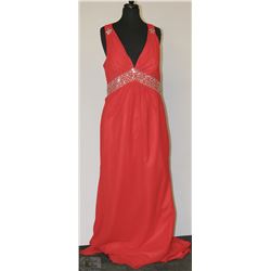 RED DRESS SIZE UNKNOWN WITH GEMMED WAISTLINE