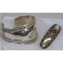 .925 STAMPED STERLING SILVER BANGLE & HAIR CLIP