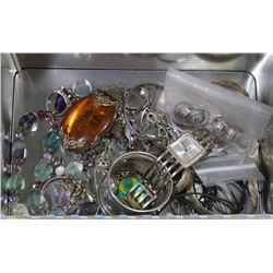 TIN WITH ASSORTED STERLING SILVER .925 JEWELRY &