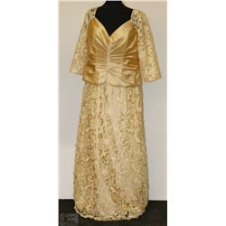 GOLD TONE LACE COVERED 3/4 SLEEVE DRESS