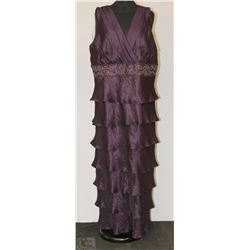 SIZE 18W PURPLE SEQUIN RUFFLED SKIRT GOWN