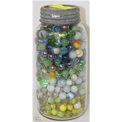 LARGE JAR WITH ASSORTED VINTAGE MARBLES