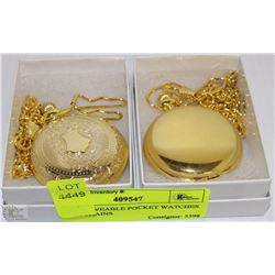 2 ENGRAVEABLE POCKET WATCHES WITH CHAINS