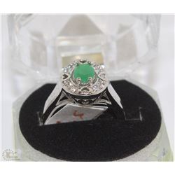 #24-NATURAL EMERALD/CZ RING