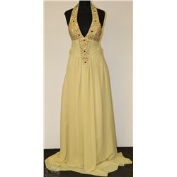 YELLOW HALTER SEQUINED BACKLESS GOWN