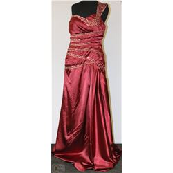 SEQUINED BURGUNDY ONE STRAP GOWN