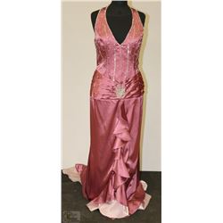 PINK RUFFLED FRONT HALTER STYLE DRESS