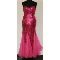 HOT PINK SEQUINED GOWN WITH LACE SIZE UNKNOWN