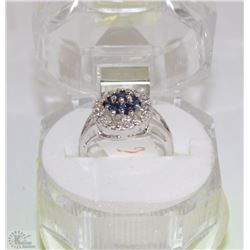 #8-TURKISH BLUE SAPPHIRE&CZ/.925 SOLID SILVER RING