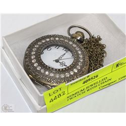 NEW PREMIUM JEWELED POCKETWATCH WITH CHAIN