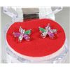 Image 1 : #32-NATURAL RUBY,EMERALD.CZ EARRINGS .925 SOLID SILVER
