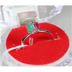 #15-RUBY,EMERALD,CZ.925 SOLID SILVER RING