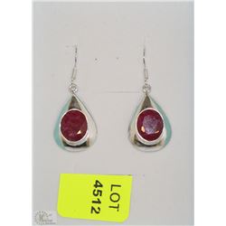 #17-RED RUBY EARRINGS ,.925 SOLID SILVER