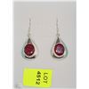 Image 1 : #17-RED RUBY EARRINGS ,.925 SOLID SILVER