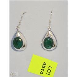#18-GREEN EMERALD EARRINGS,.925SOLID SILVER